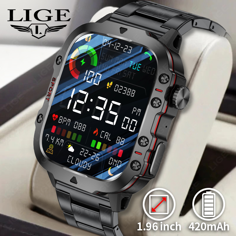 Outdoor Rug Waterproof - Wytrzymały smartwatch wojskowy dla mężczyzn z