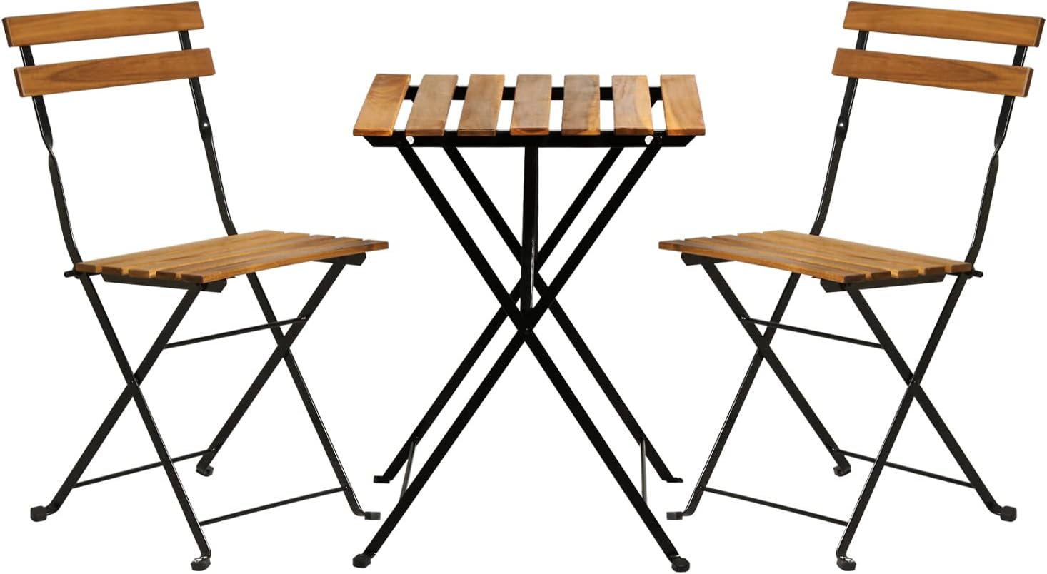 Outdoor Furniture Small - Naturalny drewniany 3-częściowy składany zestaw bistro